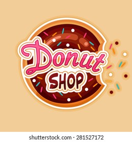 Donut shop poster with bitten chocolate donut