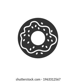 Donut silhouette glyph style vector icon. Tasty fast food unhealthy meal. Isolated dishes on white background.