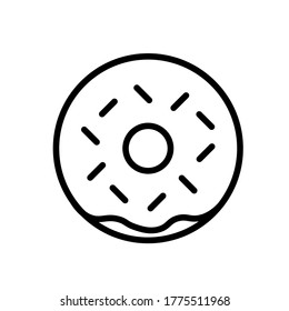 Donut simple black and white outline icon. Flat vector illustration. Isolated on white background.