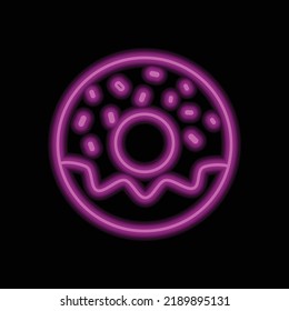Donut simple icon vector. Flat design. Purple neon on black background.ai