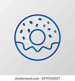 Donut simple icon vector. Flat design. Paper cut design. Cutted blue symbol with shadow. Gray background.ai