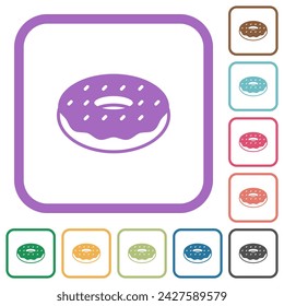 Donut simple icons in color rounded square frames on white background