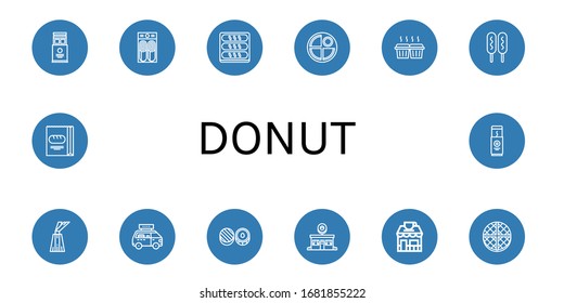 Donut Simple Icons Set. Contains Such Icons As Wafer, Pancake, Bread, Muffin, Corn Dog, Dessert, Fast Food, Chocolate, Donut Shop, Coffee Shop, Can Be Used For Web, Mobile And Logo