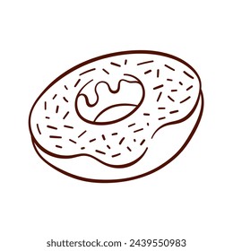 Donut simple logo with glaze and sprinkles in line art style. Simple design for bakery. Vector illustration isolated on a white background.