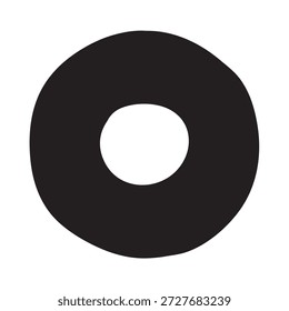 Donut forma simple Vector de silueta blanco y negro, círculo desigual con agujero, icono de comida minimalista