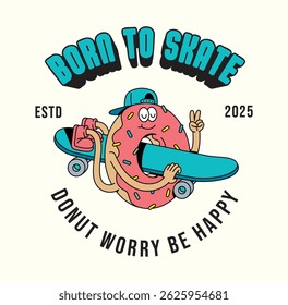 donut and skateboard retro cute illustration