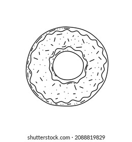 Donut sketch isolated on white background. Vector illustration in a doodle style. Design for restaurant menu design, cafe, kitchen, web site, print on the cloth.