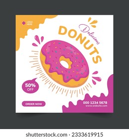 Donut Social Media post o web banner de plantilla diseño vector ilustración