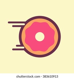 Donut with speed effect. Donuts delivery fast flat vector icon on yellow background