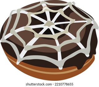 A donut with a spider web decor for Halloween. Vector illustration.