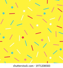 Donut sprinkle rainbow vector seamless background. Confetti cake icing glaze. Ice cream Birthday party pattern. Kids dessert repeat bakery texture.
