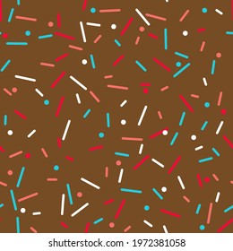 Donut sprinkle rainbow vector seamless background. Confetti cake icing glaze. Ice cream Birthday party pattern. Kids dessert repeat bakery texture.