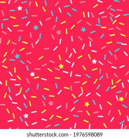 Donut sprinkle rainbow vector seamless background. Confetti cake icing glaze. Ice cream Birthday party pattern. Kids dessert repeat bakery texture.