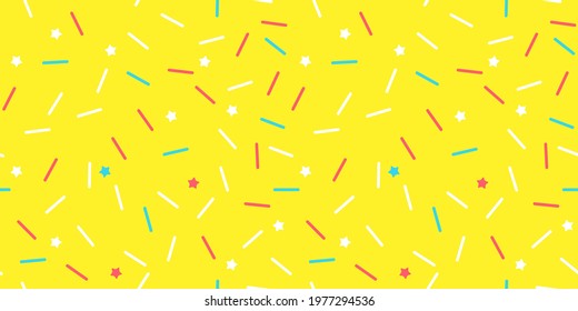 Donut sprinkle rainbow vector seamless background. Confetti cake icing glaze. Ice cream Birthday party pattern. Kids dessert repeat bakery texture.