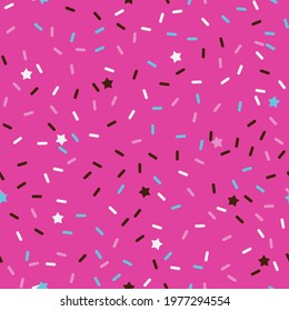 Donut sprinkle rainbow vector seamless background. Confetti cake icing glaze. Ice cream Birthday party pattern. Kids dessert repeat bakery texture.