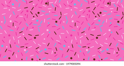 Donut sprinkle rainbow vector seamless background. Confetti cake icing glaze. Ice cream Birthday party pattern. Kids dessert repeat bakery texture.