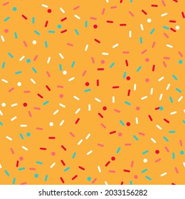 Donut sprinkle rainbow vector seamless background. Confetti cake icing glaze. Ice cream Birthday party pattern. Kids dessert repeat bakery texture.