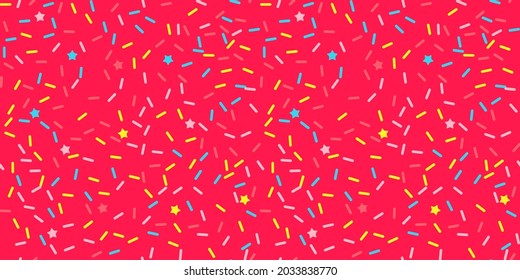 Donut sprinkle rainbow vector seamless background. Confetti cake icing glaze. Ice cream Birthday party pattern. Kids dessert repeat bakery texture.