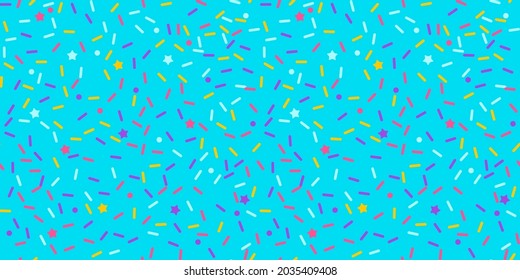 Donut sprinkle rainbow vector seamless background. Confetti cake icing glaze. Ice cream Birthday party pattern. Kids dessert repeat bakery texture.