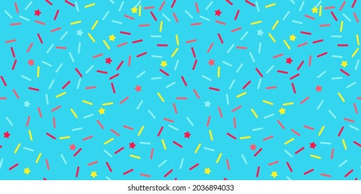 Donut sprinkle rainbow vector seamless background. Confetti cake icing glaze. Ice cream Birthday party pattern. Kids dessert repeat bakery texture.