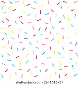 Donut sprinkles confetti retro sweet candy background. Cute dessert decoration colorful sprinkle elements. Birthday, party