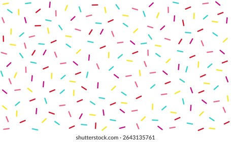 Donut sprinkles confetti retro sweet candy background. Cute dessert decoration colorful sprinkle elements. Birthday, party