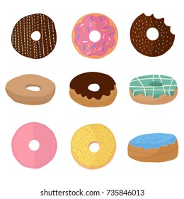 Donut with Sprinkles. Doughnut Vector and Art clip Design. Vector Icon Donut  isolated on white background. Vector, cartoon illustration. Colorful. Pastel Color.