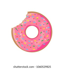 Donut with sprinkles isolated on white background. Vector illustration. Eps 10.