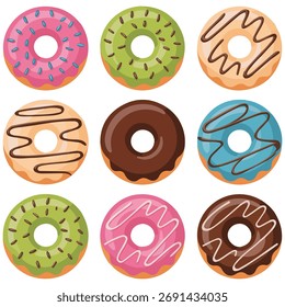 Donut with sprinkles set vector isolated white background