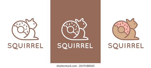Donut and squirrel logo design vector template. Cafe, brand, card, business.