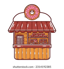 Donut stand food hand-drawn illustration