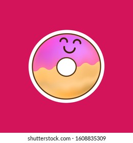 Donut sticker. Doodle food icon. Design for sweet cafe or kids cloth. Kids hand drawing art line. Sketch vector stock illustration