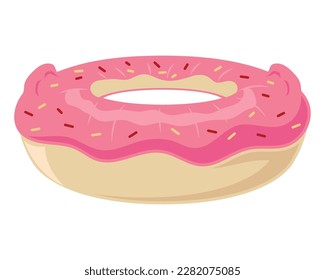 donut with strawberry cream over white