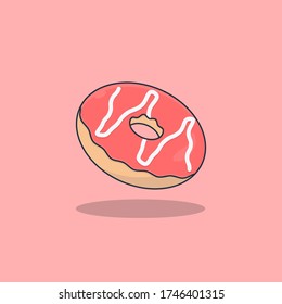 donut strawberry flavor art cartoon illustration flat cartoon style, donut icon, flat cartoon style, support keychain, sticker, banner, website landing page, flayer poster, etc.