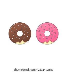 Donut con mermelada de fresa y conjunto de chocolate donut diseño vectorial