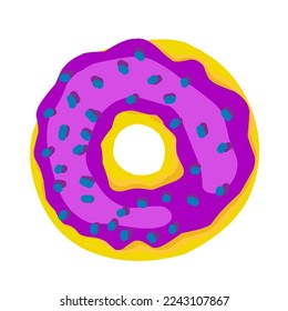 Donut in the style of the 90s. Sweet donut with bright glaze. Vector isolated illustration on a white background.
