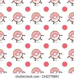 Donut sumo wrestler Japanese seamless pattern. Pink Doughnut texture illustration. Fast food illustration in flat style. Funny children's flat digital textile pattern of pink glazed happy donut.