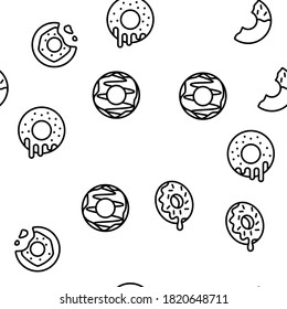 Donut Sweet Breakfast Vector Seamless Pattern Thin Line Illustration