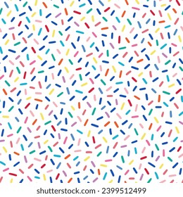 Donut, sweet confetti background. Sweet cake, donut confetti texture, seamless pattern. Colorful candy topping seamless background wallpaper. Vector illustration