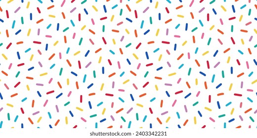 Donut, sweet confetti background. Sweet cake, donut confetti texture, seamless pattern. Colorful candy topping seamless background wallpaper. Vector illustration