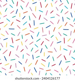 Donut, sweet confetti background. Sweet cake, donut confetti texture, seamless pattern. Colorful candy topping seamless background wallpaper. Vector illustration