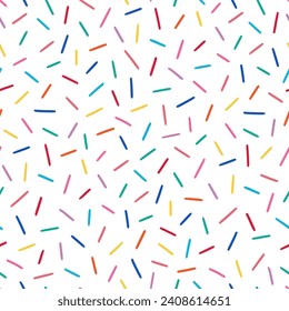 Donut, sweet confetti background. Sweet cake, donut confetti texture, seamless pattern. Colorful candy topping seamless background wallpaper. Vector illustration