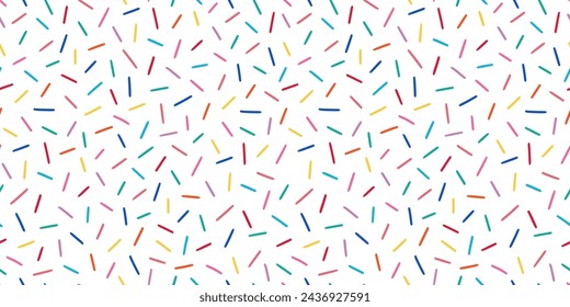 Donut, sweet confetti background. Sweet cake, donut confetti texture, seamless pattern. Colorful candy topping seamless background wallpaper. Vector illustration