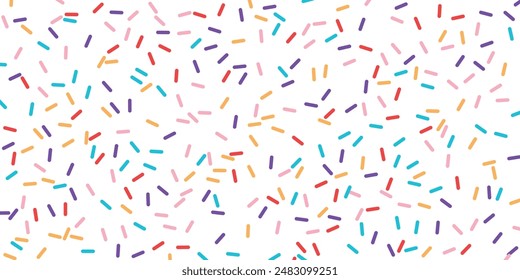 Donut sweet confetti background. Sweet cake, donut texture pattern wallpaper. Vector illustration.