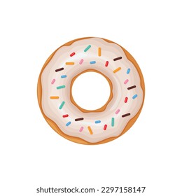 Donut. Sweet donut with icing sugar and colored jam. Sweet dessert. Fast food. Vector illustration isolated on a white background
