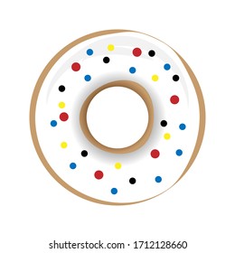 Donut with Sweet white sugar Topping and sprinkles vector design illustration.