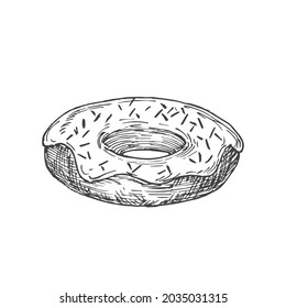 Donut Sweets Hand Drawn Doodle Vector Illustration. Confectionary Sketch Style Drawing. Isolated.