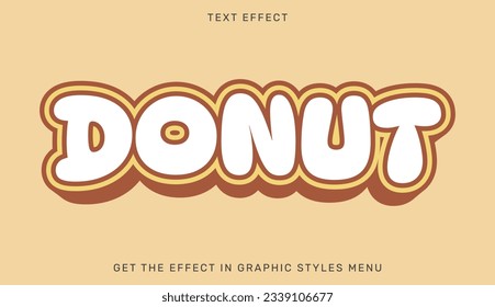 Donut text effect template in 3d design. Text emblem for advertising, branding, business logo