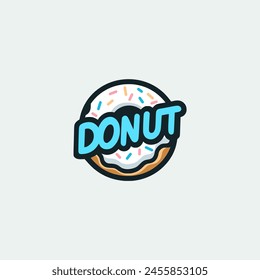 Donut Text Snack Sweet Delicious Aufkleber Label Vektorillustration Vorlage Design