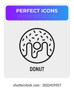 Donut thin line icon, bakery, dessert. Modern vector illustration